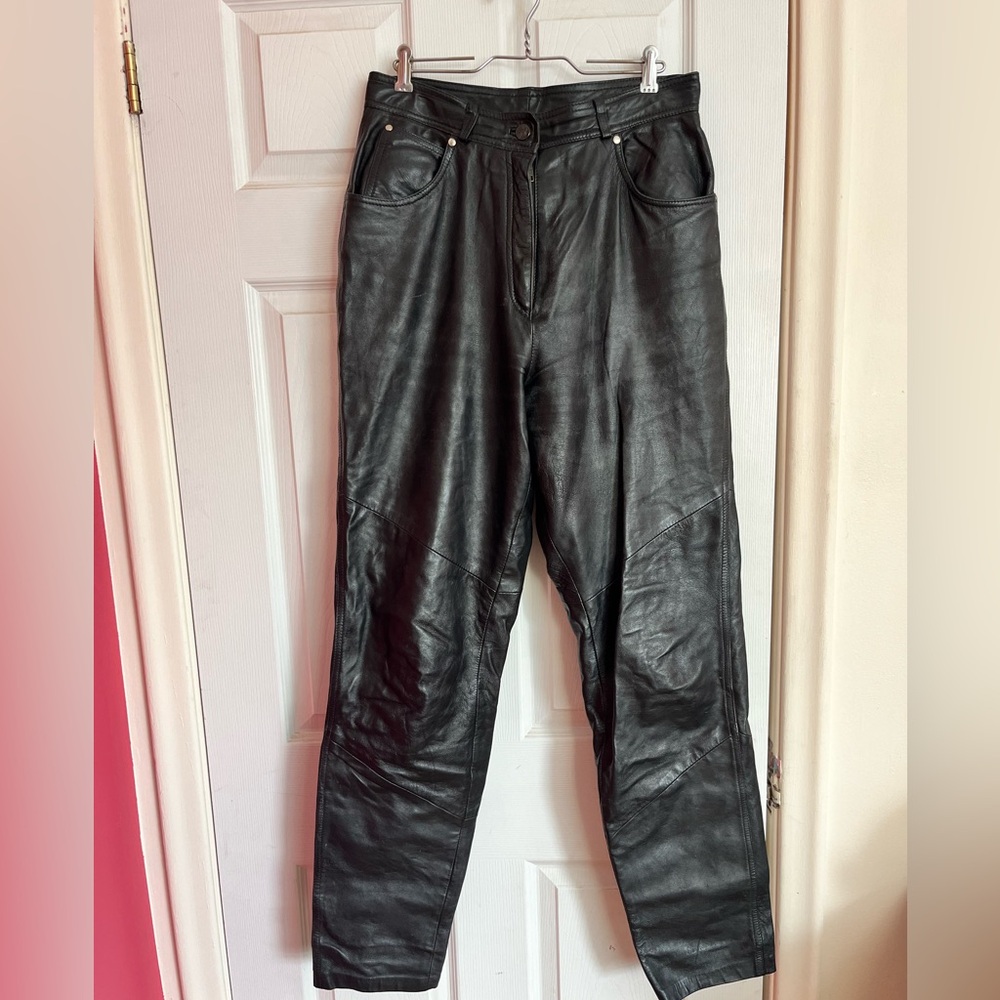 Vintage high waist genuine leather pants